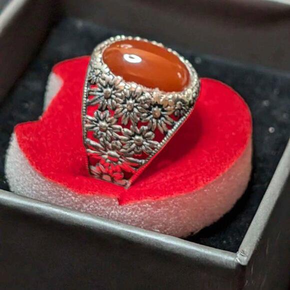 Carnelian aqeeq agate 925 Silver men's ring red carnelian aqeeq beautiful agate - Picture 3 of 5